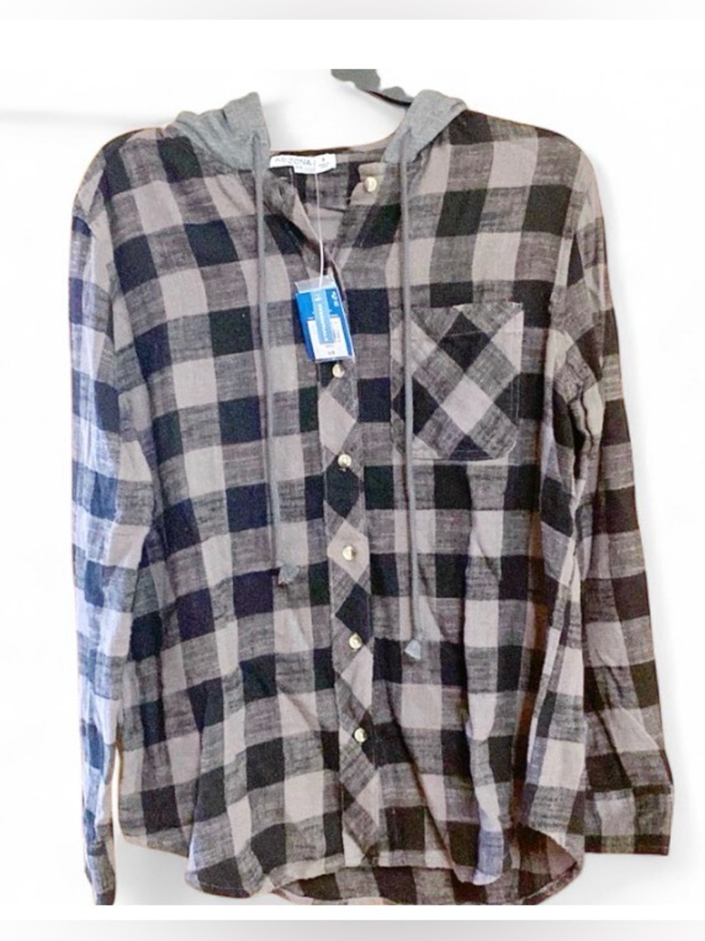 Arizona Jean Co Men Small Buffalo Plaid Flannel Hoodie Black Gray NWT